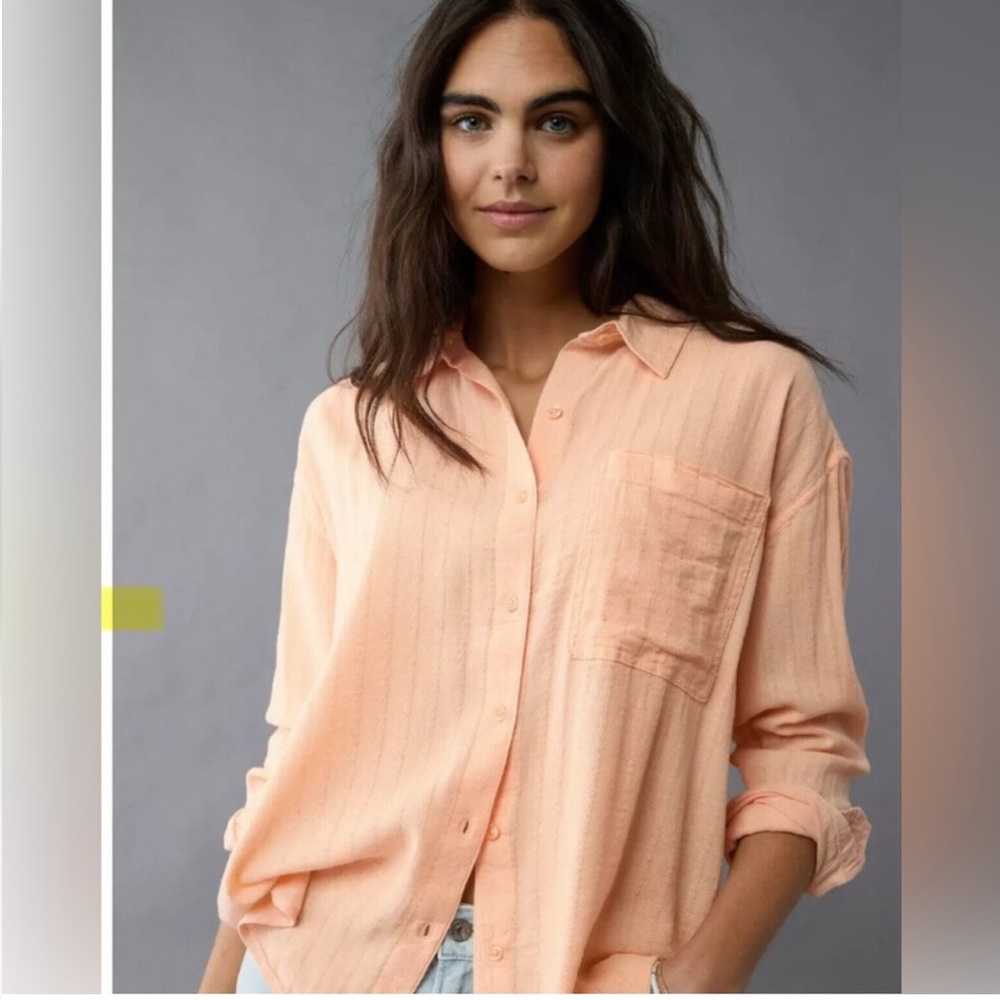 American Eagle Outfitters Peach oversized Button-Up Gauze Top